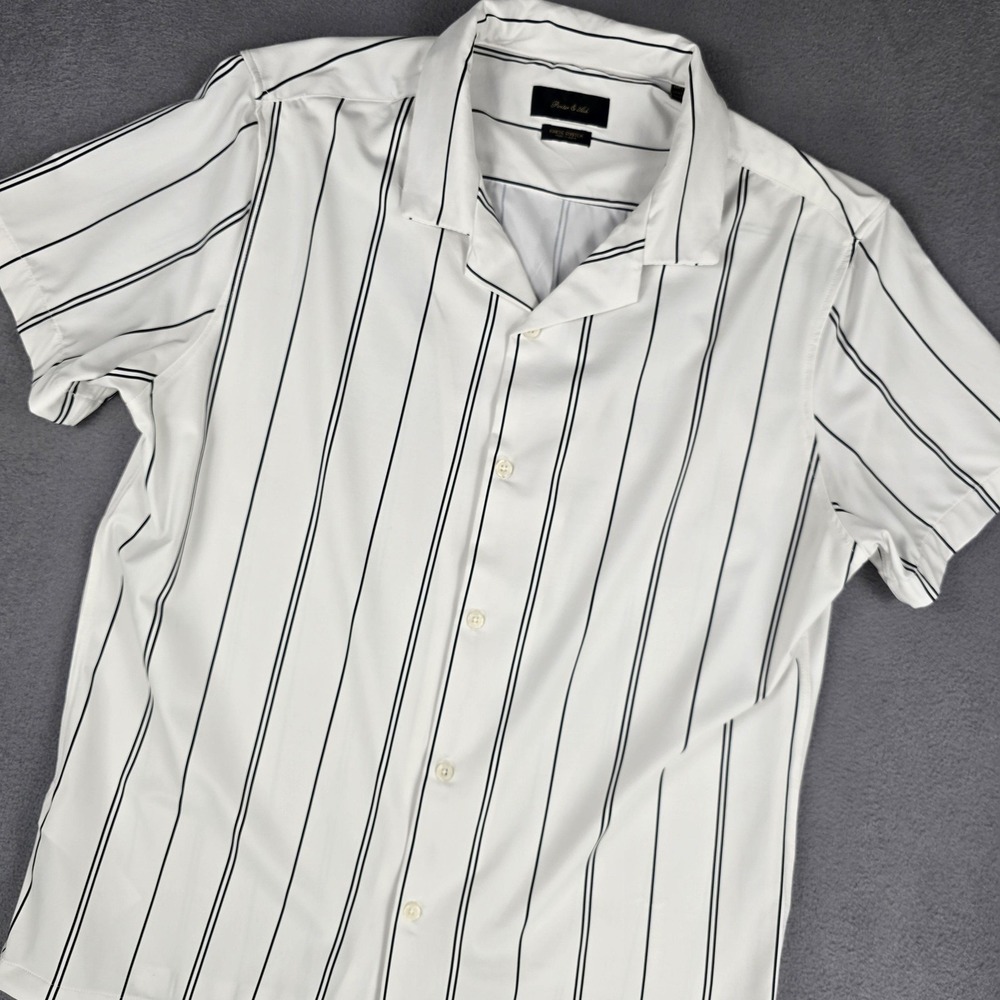 Porter & Ash Shirt Mens‎ Large White Black Stripe Short Sleeve Button Up Stretch